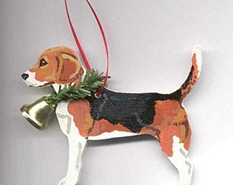 Hand-Painted BEAGLE Tri-color Wood Christmas Ornament Artist Original....choose style