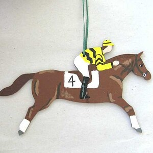 Hand-Painted Large RACE HORSE Brown Color Horse Wood Xmas Ornament Artist Original CHOOSE Silk Colors image 4