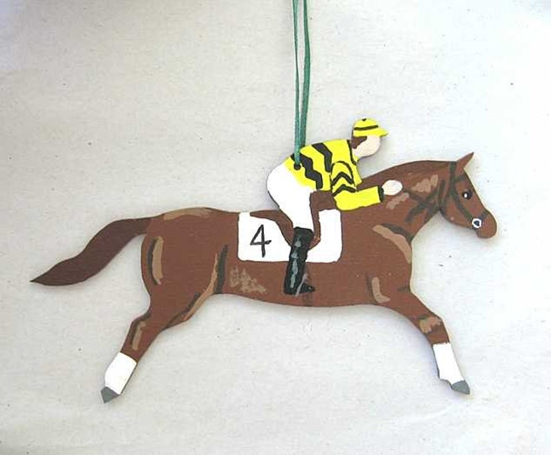 Hand-Painted Large RACE HORSE Brown Color Horse Wood Xmas Ornament Artist Original CHOOSE Silk Colors image 4