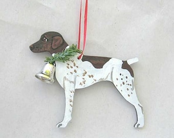 Hand-Painted GERMAN SHORTHAIR POINTER Liver/White Wood Christmas Tree Ornament...Artist Original