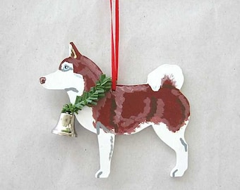 Hand-Painted SIBERIAN HUSKY RED Wood Christmas Tree Ornament Artist Original...nicely painted