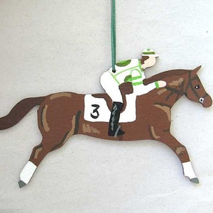 Hand-Painted Large RACE HORSE Brown Color Horse Wood Xmas Ornament Artist Original CHOOSE Silk Colors image 3