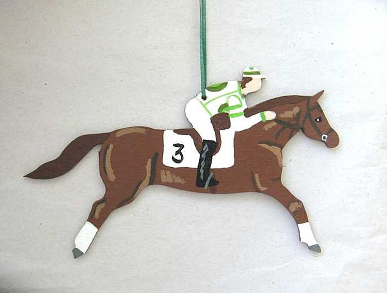 Hand-Painted Large RACE HORSE Brown Color Horse Wood Xmas Ornament Artist Original CHOOSE Silk Colors image 3