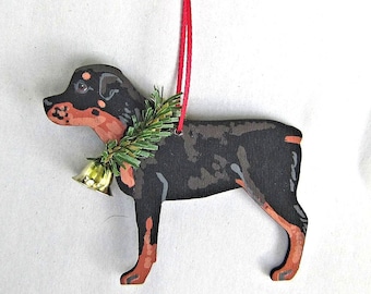 Hand-Painted ROTTWEILER Wood Christmas Tree Ornament Artist Original....choose style