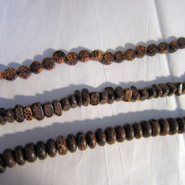 Jewelry Parts...Vintage Wood Beads Strand Stained Wood Speckled Dark Brown and Light Brown...choose style