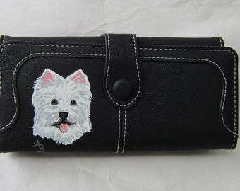 WESTIE WESTHIGHLAND Hand-painted Black Faux Leather Full Size Ladies Wallet/Coin....Nicely Painted