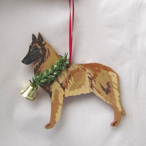 Hand-Painted BELGIAN TERVUREN Wood Christmas Ornament...Artist Original, Christmas Tree Ornament Decoration