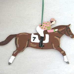 Hand-Painted Large RACE HORSE Brown Color Horse Wood Xmas Ornament Artist Original CHOOSE Silk Colors image 2