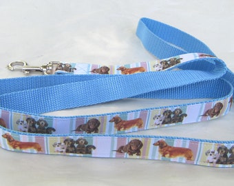Dog Leash DACHSHUND Pastel Stripe Dog Breed 5 foot Leash Nylon/Ribbon Dog Lead Handmade...choose webbing color