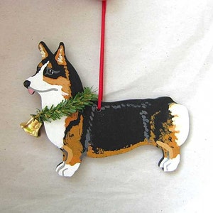 Hand-Painted WELSH CORGI TRI-Color Standing Wood Christmas Ornament Artist Original....Nicely Painted