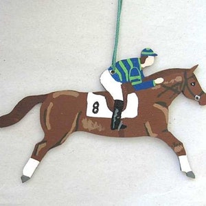 Hand-Painted Large RACE HORSE Brown Color Horse Wood Xmas Ornament Artist Original CHOOSE Silk Colors image 1