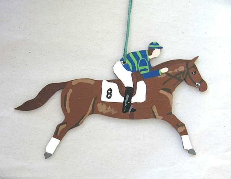 Hand-Painted Large RACE HORSE Brown Color Horse Wood Xmas Ornament Artist Original CHOOSE Silk Colors image 1