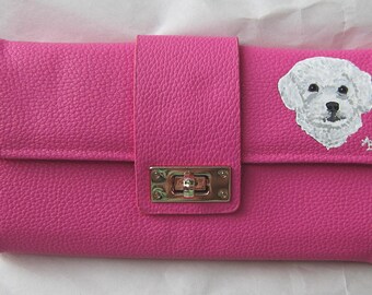 BICHON Hand-painted Rose Pink Faux Leather Full Size Ladies Wallet/Coin...Nicely Painted