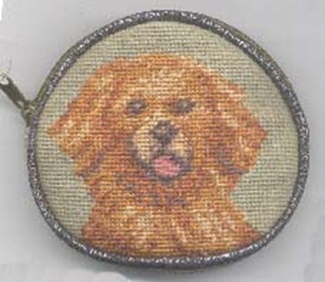 Vintage Needlepoint GOLDEN RETRIEVER Needlepoint Wool Front Zippered