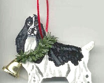 Hand-Painted COCKER SPANIEL B/W Wood Christmas Tree Ornament...Artist Original