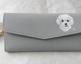 SICHON Hand-painted Light Gray Faux Leather Full Size Ladies Wallet/Coin....Nicely Painted