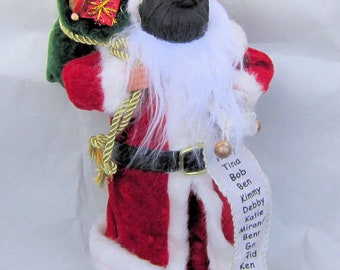 Medium POMERANIAN Dog Santa w/sack and List Holiday Figurine 11" tall Fabric Suit