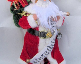 Medium WELSH CORGI Dog Santa w/sack and List Holiday Figurine 11" tall Fabric Suit...choose red or tri color dog