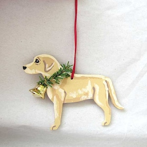 Hand-Painted LABRADOR RETRIEVER YELLOW Wood Christmas Tree Ornament Artist Original