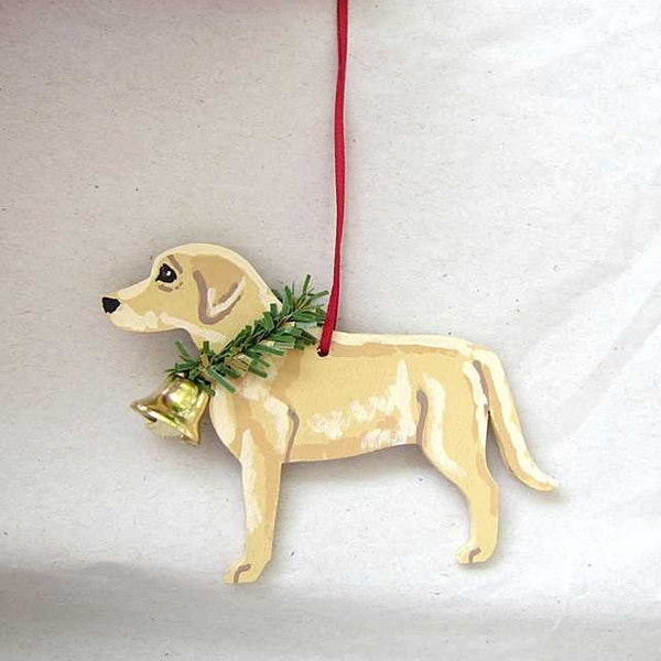 Hand-Painted LABRADOR RETRIEVER YELLOW Wood Christmas Tree Ornament Artist Original