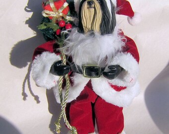 Standing Santa SHIH TZU Dog Breed Santa Holiday Figurine 9" tall Fabric Suit....choose mix color, gray or b/w shih tzu