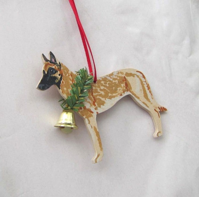 Hand-Painted BELGIAN MALINOIS Wood Christmas Ornament Artist Original image 2