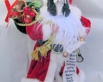 Medium COCKER SPANIEL Dog Santa w/sack and List Holiday Figurine 11" tall Fabric Suit