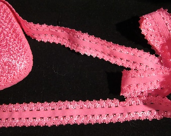 Picot Edge Stretch Lace Trim color Rose Pink 7/8" wide 5 yards Elastic Trim