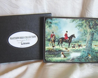 Vintage Foxhunting Cork-backed Drink Coasters set of 4 Boxed