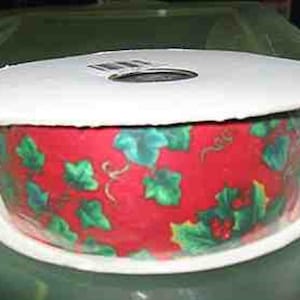 Vintage Designer Dispatch Red w/Green Holly 1 3/8" QUALITY Unwired Ribbon 4 YRDS