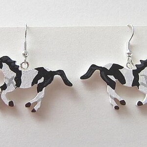 Jewelry Sale...PAINT HORSE Hand-painted Wooden Frenchwire Earrings....choose brown or b/w paint