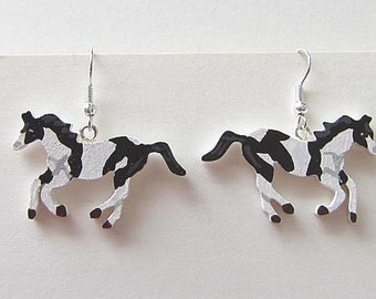 Jewelry Sale...PAINT HORSE Hand-painted Wooden Frenchwire Earrings....choose brown or b/w paint