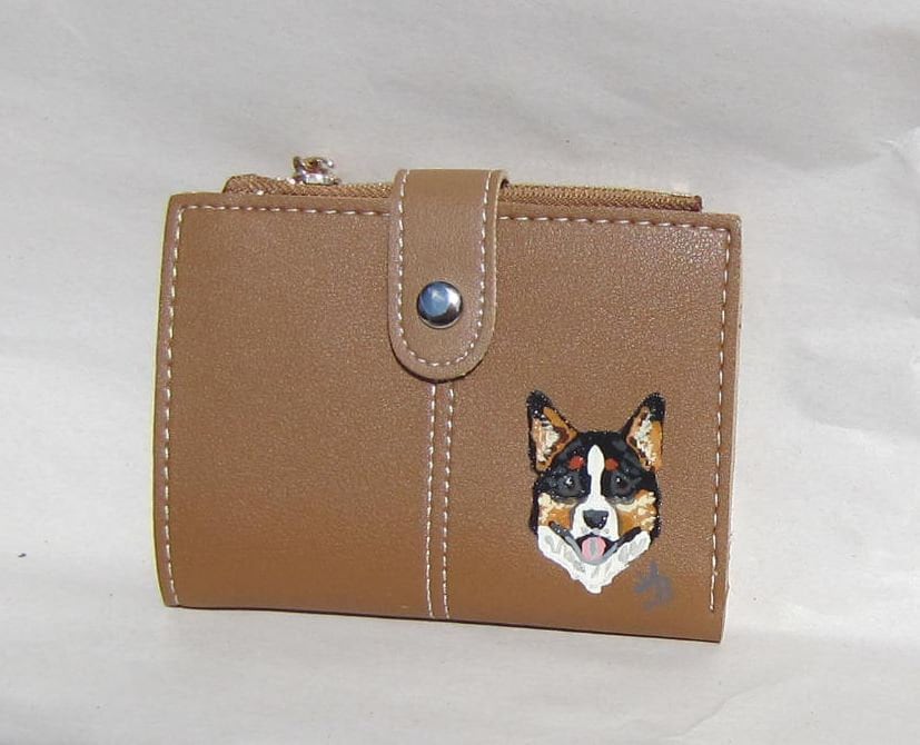 WELSH CORGI Tri-color Handpainted Camel Color Faux Leather 