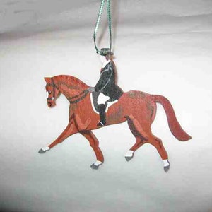 Hand-Painted DRESSAGE HORSE/RIDER Wood Christmas Ornament.....Choose Bay or Chestnut Color Horse Bild 2