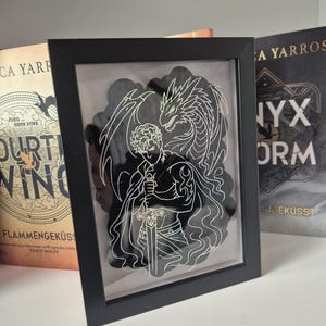Fantasy Shadowbox with Dragon, Bookish Wall Decor, 3D Picture Frame, Romantic Fantasy Decor, Gift for Readers, Dark Fantasy Art, Holo Design