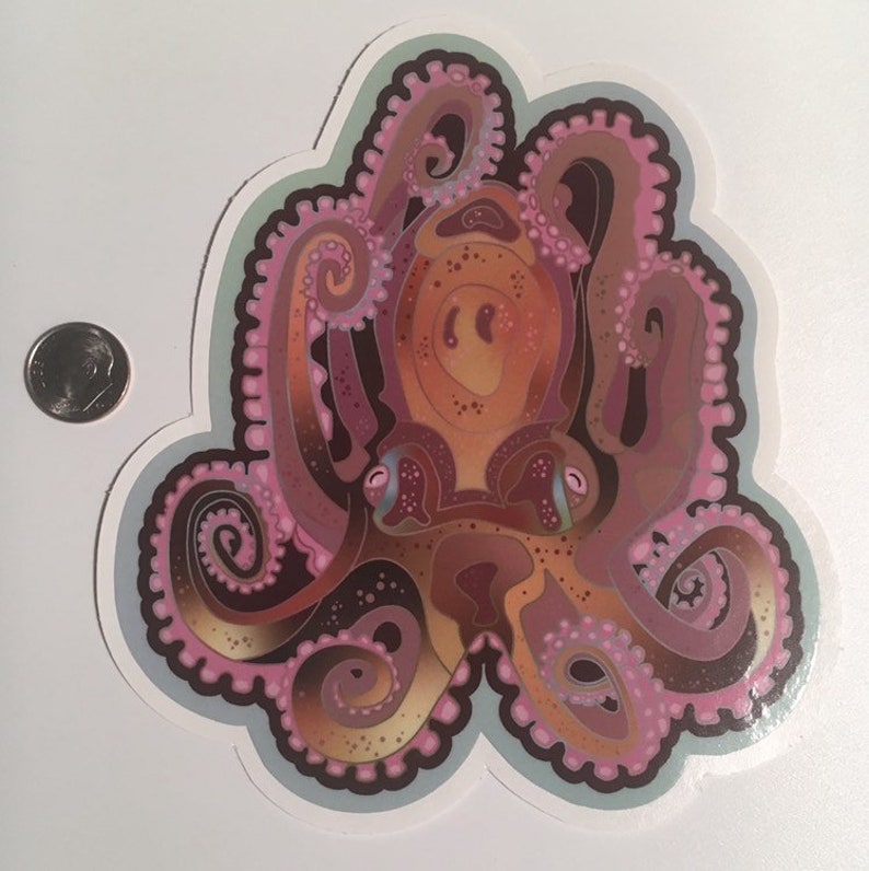 Octopus, vinyl sticker with gloss laminate 5.5 High. Inside or outside use. image 3