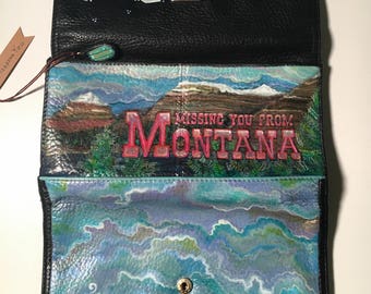 Montana wallet, Missing you hand painted leather wallet