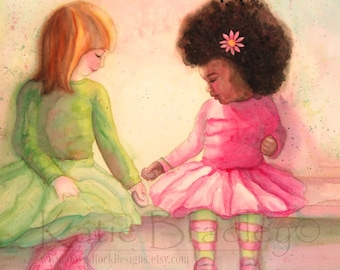 ORIGINAL Little Friends watercolor - 21 x 21 inches original painting