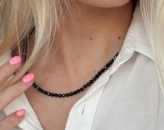 Midnight Necklace: 4mm Faceted Black Tourmaline Gemstones