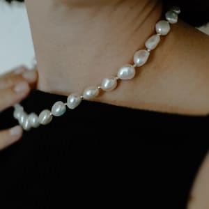 Baroque Freshwater Pearl Necklace: Silver Plated Toggle Clasp