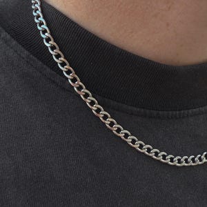 Men's Stainless Steel Curb Chain Necklace - 5mm Flat Design