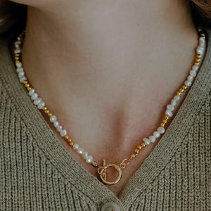 Freshwater Pearl Necklace: 18k Gold Bead Toggle Clasp