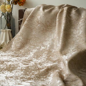 Champagne gold peony  floral embossed brocade jacquard designer fabric , sold by meter