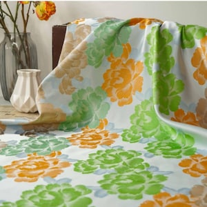 Green peony floral embossed brocade jacquard designer fabric , sold by meter