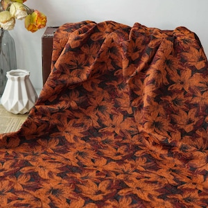 Dark orange floral embossed brocade jacquard designer fabric , sold by meter