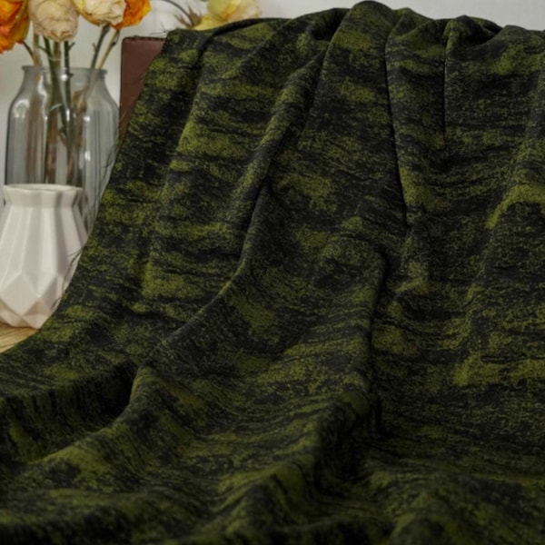 Vintage green moss embossed brocade jacquard designer fabric , sold by meter
