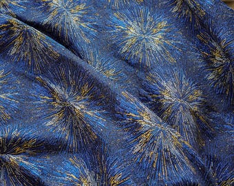 Blue firework golden thread brocade embossed brocade jacquard designer upholstery fabric , sold by meter