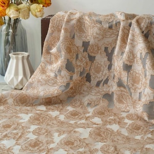 Elegant peony floral embossed brocade jacquard designer fabric , sold by meter