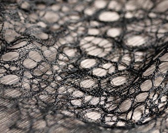 Black and White mesh lace fabric, irregular hollow out sheer soft artistic designer for dress sewing