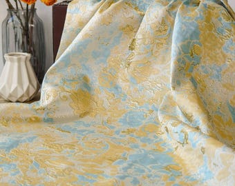 Champagnefärgad guldtråd blommig präglad brokadjacquard, kuverttyg, klädseltyg, klänningsdesignertyg, säljs metervara
